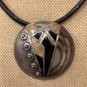 Vintage Chico's Signed Black Leather Pendant Statement Necklace # 259
